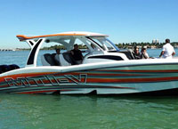 Powered by quad Mercury Verado 300 engines, MTI's V42 was available for demo rides at the Miami International Boat Show.
