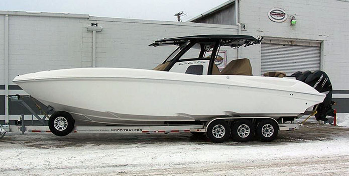 Sunsation's 34 CCX left the snow today for the Sunshine State and the Miami International Boat Show.
