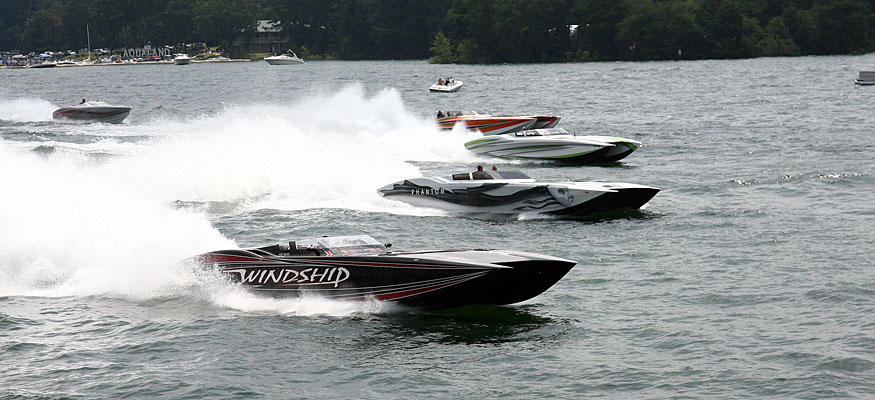 High-performance cats participate in the Pirates of Lanier Poker Run on Georgia's Lake Lanier.