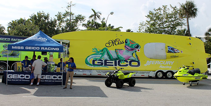 A freshly painted Miss GEICO is expected to be on display at the Miami International Boat Show next month. 