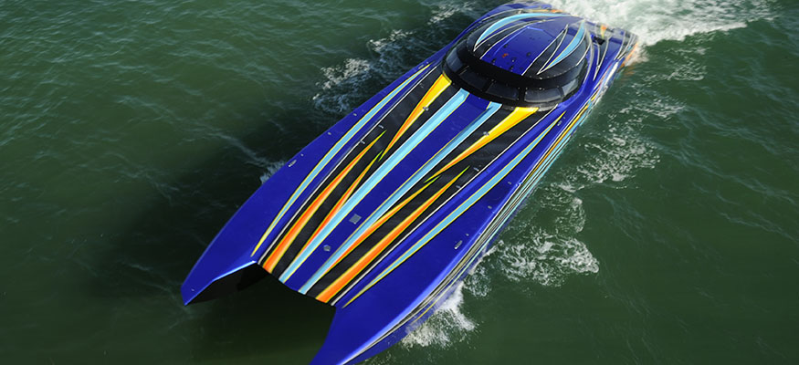 In June alone, Mark and Britney Godsey plan to run their new 52-foot MTI at three events relatively close to their home in Tennessee. Photo courtesy Florida Powerboat Club