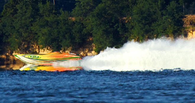 High-performance powerboating in the fall delives its own brand of visual magic. Photo courtesy/copyright Tim Sharkey/Sharkey Images.