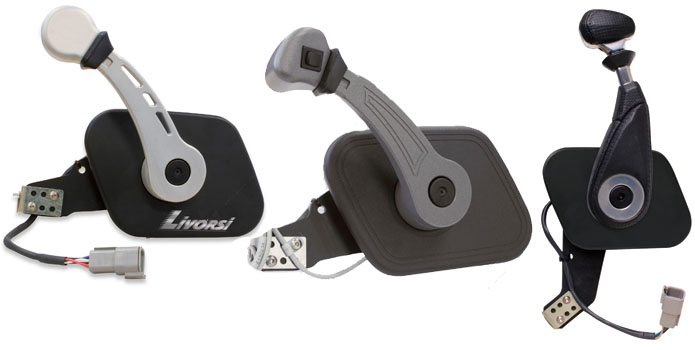 This year Livorsi Marine rolled out a full line of electronic side mount controls, including custom versions for tow-boat company's such as Tige (center) and Nautique (right).