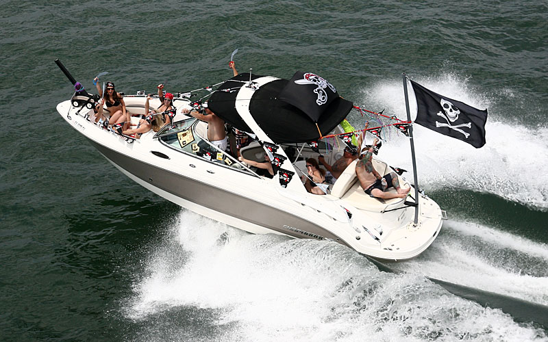 The group aboard this Chaparral Boats runabout flew their pirate flag with pride during the poker run.