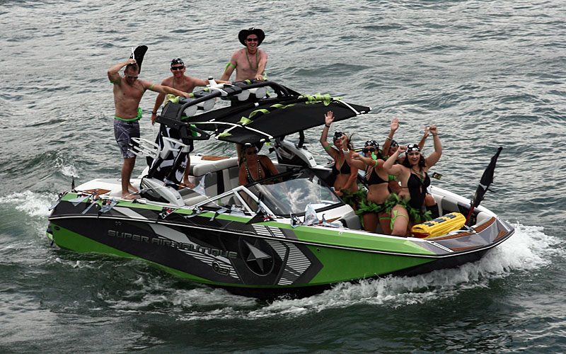 Embracing the pirate theme, the crew in the Super Air Nautique wakeboard boat had a great time at the poker run.