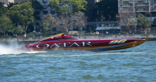 Driven Sheikh Hassan bin Jabor Al-Thani and throttled by Steve Curtis, the Qatar-backed Mystic 50-footer is coming off an overall win at the SBI event in New York City. 