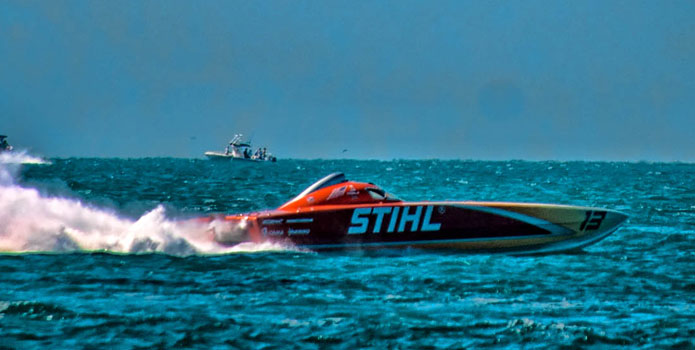 Don’t be surprised if Stihl runs away with the Superboat-class title in Key West. (For a different view, click the image.) Photo courtesy/copyright Jay Nichols/Naples Image.