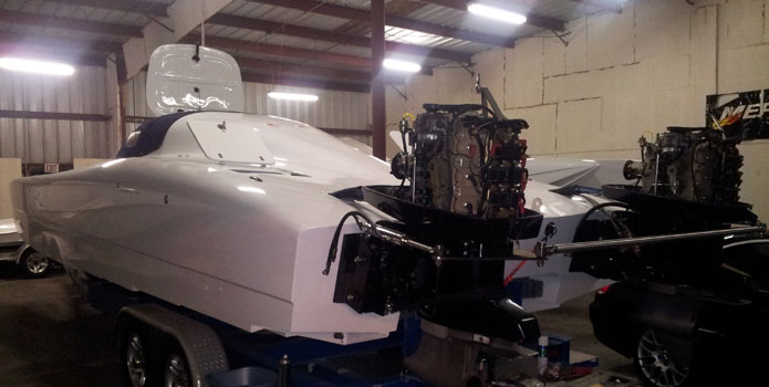 This is just one of the raceboats currently getting a makeover at Kinetic Animation.