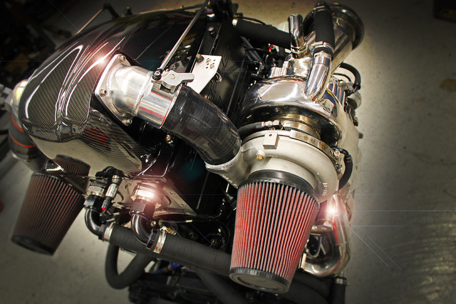 The new twin-turbo engine from Chief Performance pumps out 1,900 horsepower. Photo by John Lambert