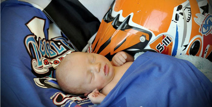 Connor Ryan Beckley was born on March 25 and is already gearing up to race with his proud papa, Ryan Beckley.