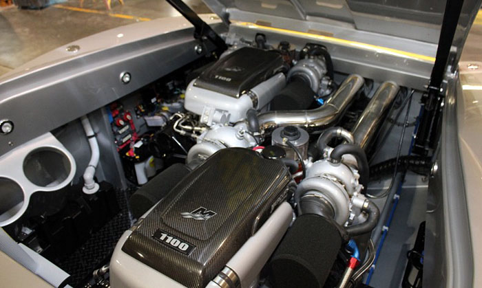 A pair of Mercury Racing 1100 engines are being installed in Hustler Powerboats' latest 39 Rockit V-bottom.