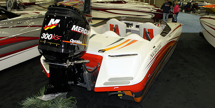 Powered by a Mercury OptiMax 300XS engine, Nordic's new 24 SX catamaran was a hit at the Los Angeles Boat Show.