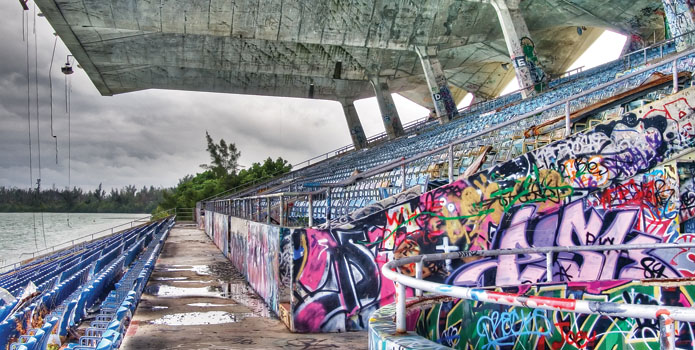 Since being shuttered by the city in 1992, Miami Marine Stadium has become a graffiti-covered monument.