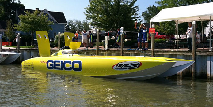 In a few short weeks, the Miss GEICO team managed to prepare a new 43-foot catamaran in time for the St. Clair River Classic. Courtesy Miss GEICO Racing