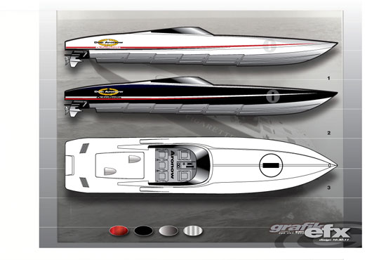 The Don Aronow Limited Edition Outerlimits 43-footer will have graphics based on Aronow's vintage race boats.
