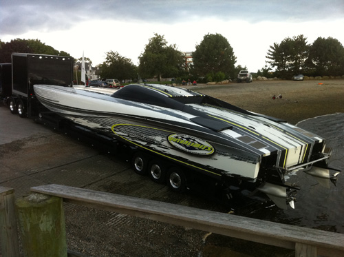 The new 37' Outerlimits cat hit the water for the first time today.