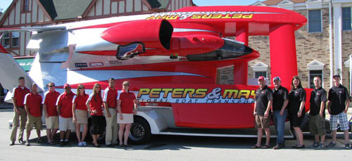 In addition to this Unlimited hydroplane, Peters & May sponsors 15 powerboat racing teams.
