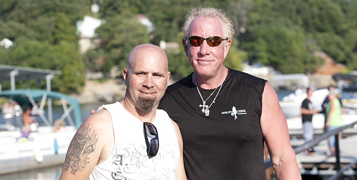 Micheal Stancombe stands with fellow offshore racer Stan Ware at the Lake of the Ozarks Shootout in Missouri. Photo by Robert Brown