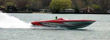 The first Sunsation 36' (shown here) was powered by twin 525-hp Mercury Racing engines. 