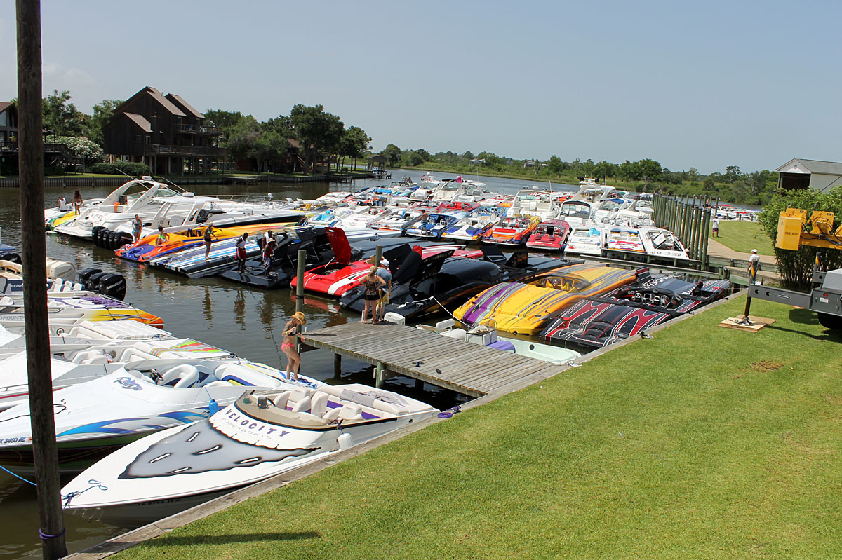 Dozens of boats raft off from the docks behind Kenny Armstrong's home in Dickinson, Texas—the first and only stop of Friday's leg of the Texas Outlaw Challenge.