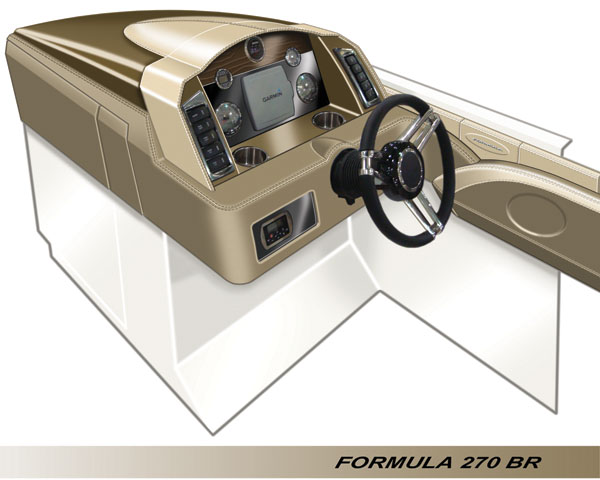 Formula's exclusive designer John Adams redesigned the driver's station of the 270 Bowrider to make total command at the helm easier.