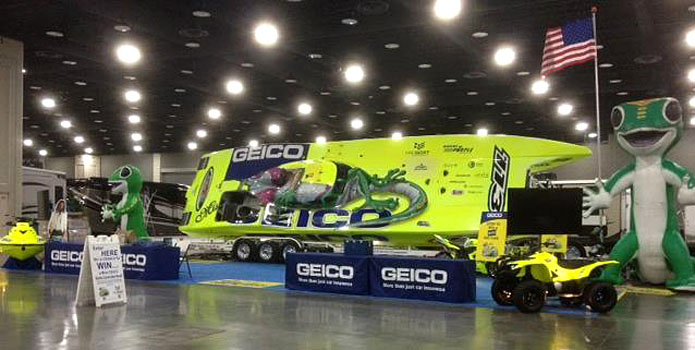 The Miss GEICO Racing team is all set up in Louisville, Ky., for this weekend's boat show, one of nine coming up through March.