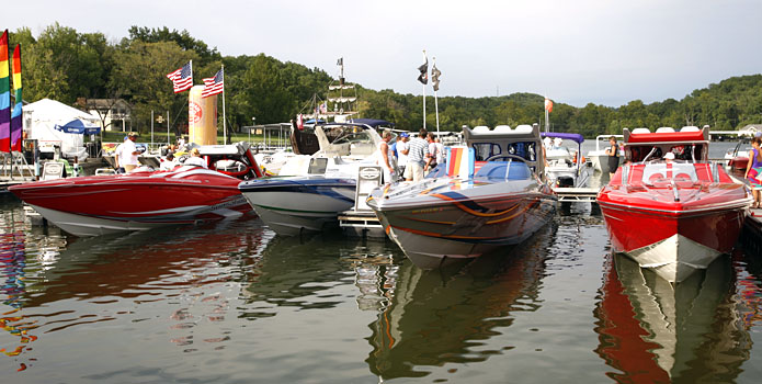 The crew from Sunsation Boats will have even more slips in front of Captain Ron's for this year's Lake of the Ozarks Shootout. Photo by Robert Brown